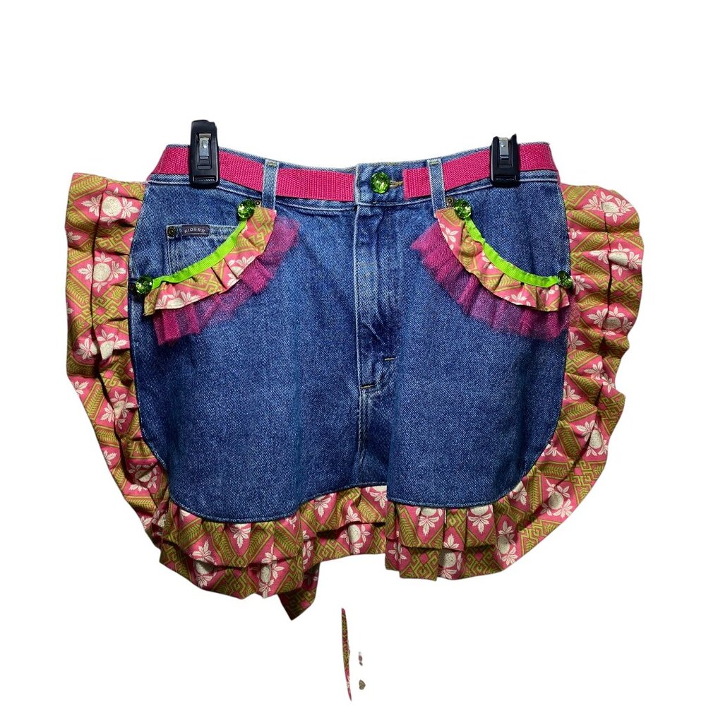 Artsy Festival Upcycle Denim Repurposed Waist Apron Colorful One Size Handmade